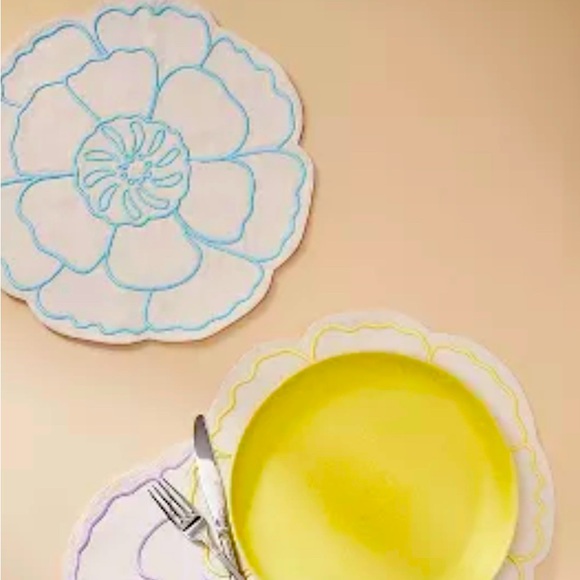 NWT Anthropologie Eleni Embroidered Flower Placemat color: sky - 14.25” x 14.25” - Picture 3 of 9